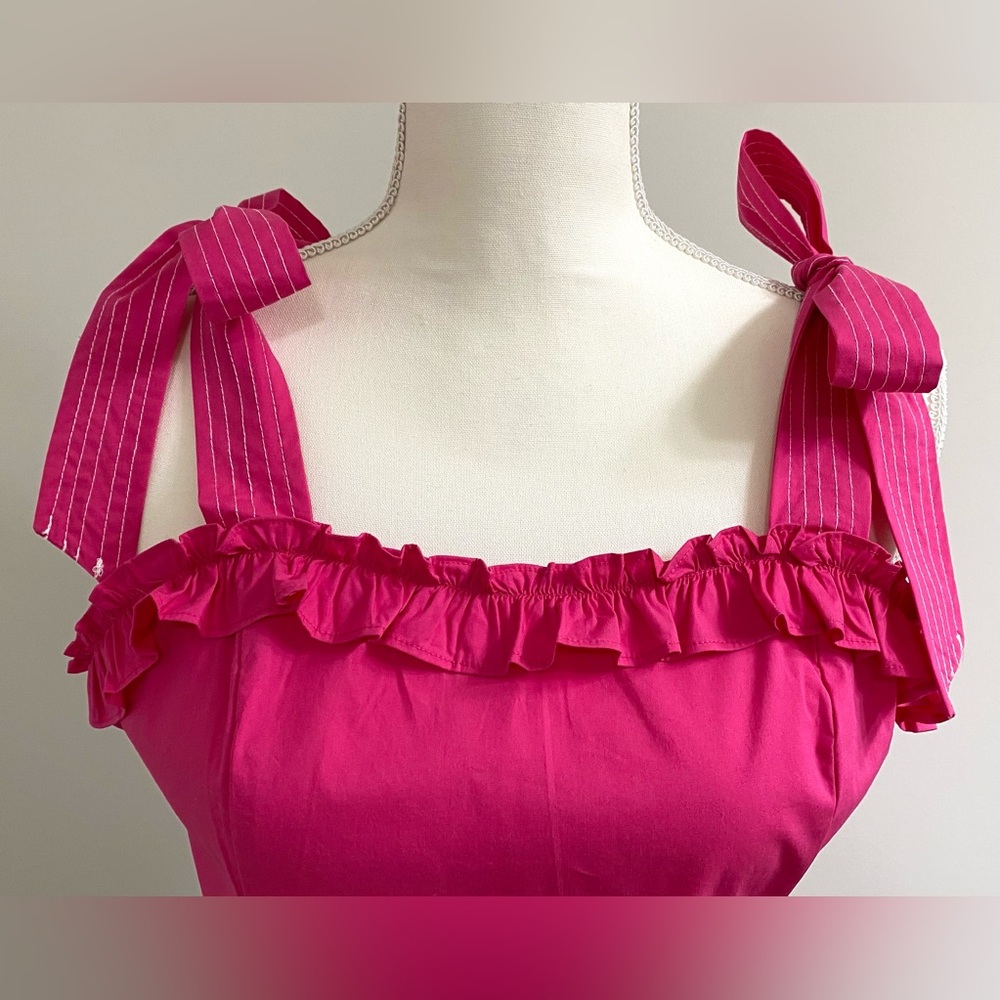 Strut & Bolt Womens L Ruffle Crop Pink Top Boho Fall Festival Preppy Cottagecore - Picture 2 of 15